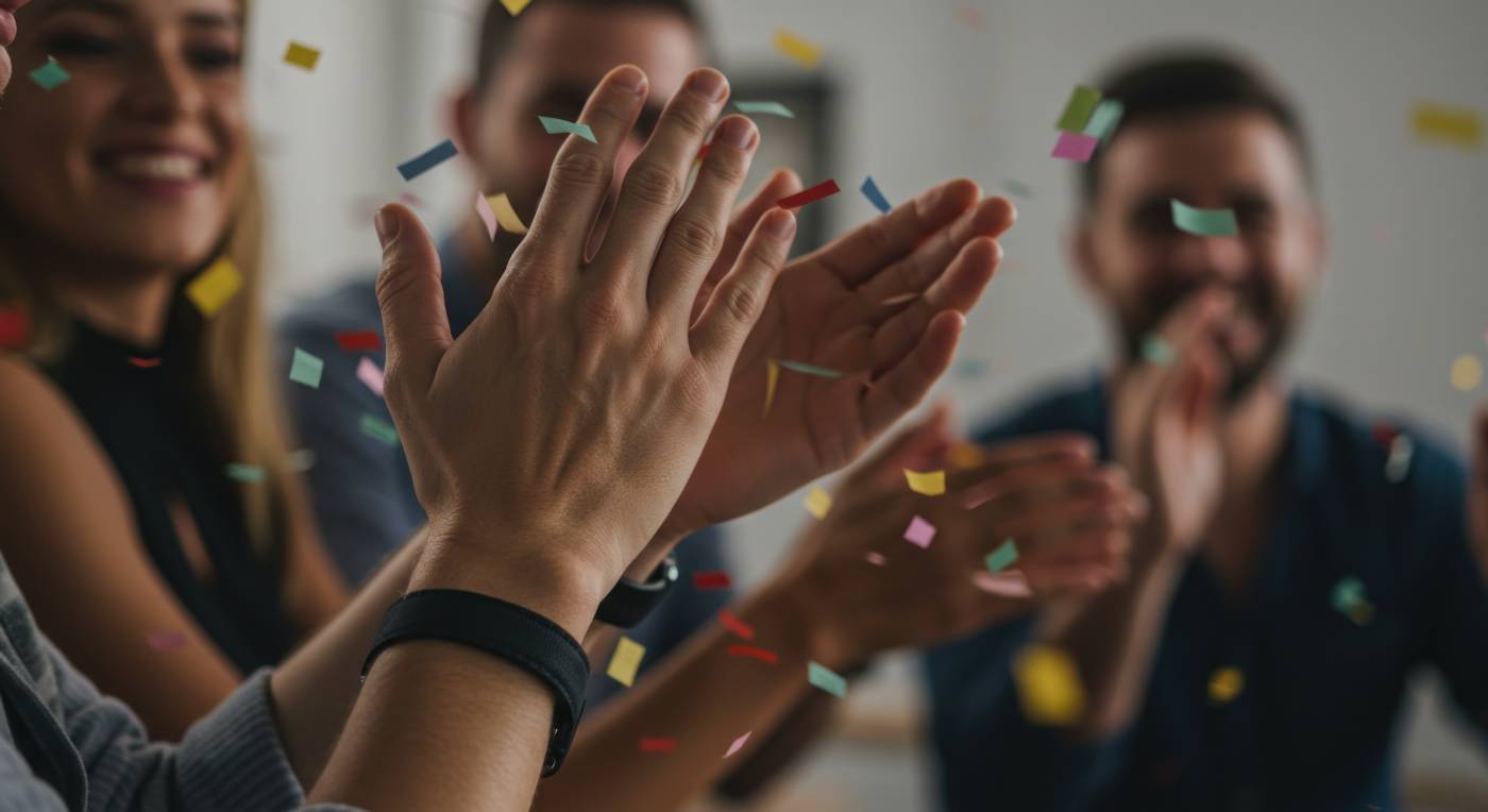 People clapping hands together in celebration