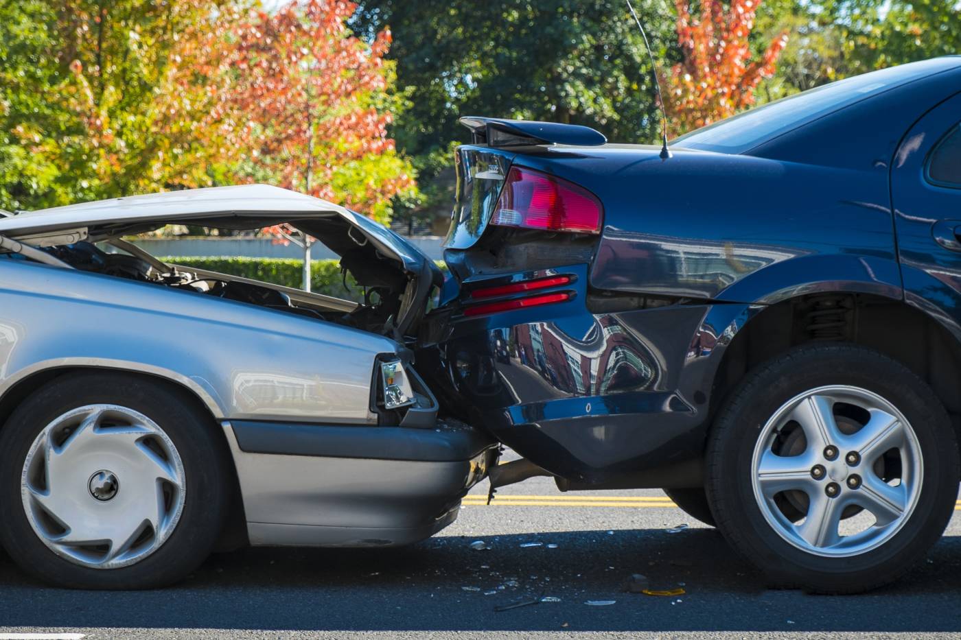 two cars in a rear-end accident