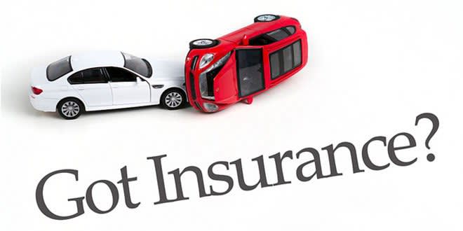 "Got Insurance?" graphic with two cars crashed